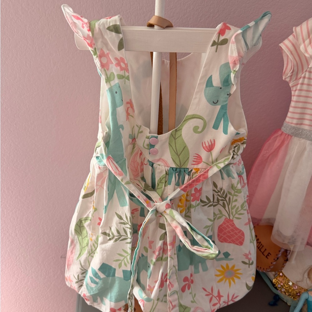 Dinosaur Print Kids Casual Dress - Multicolor - Picture 2 of 2